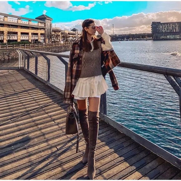 SOLD OUT Fall Autumn Brown Plaid Oversized Flannel Shacket Shirt Jacket - Picture 3 of 11